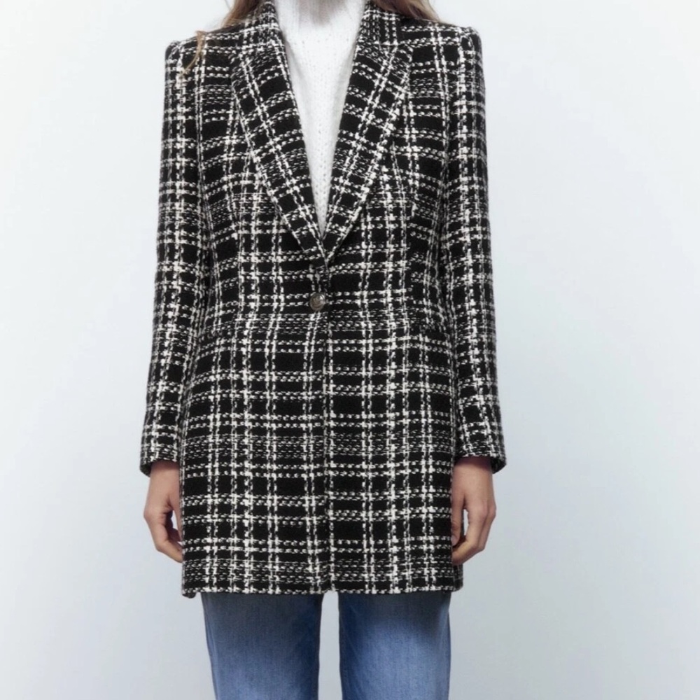 Zara Black and White Plaid Blazer
